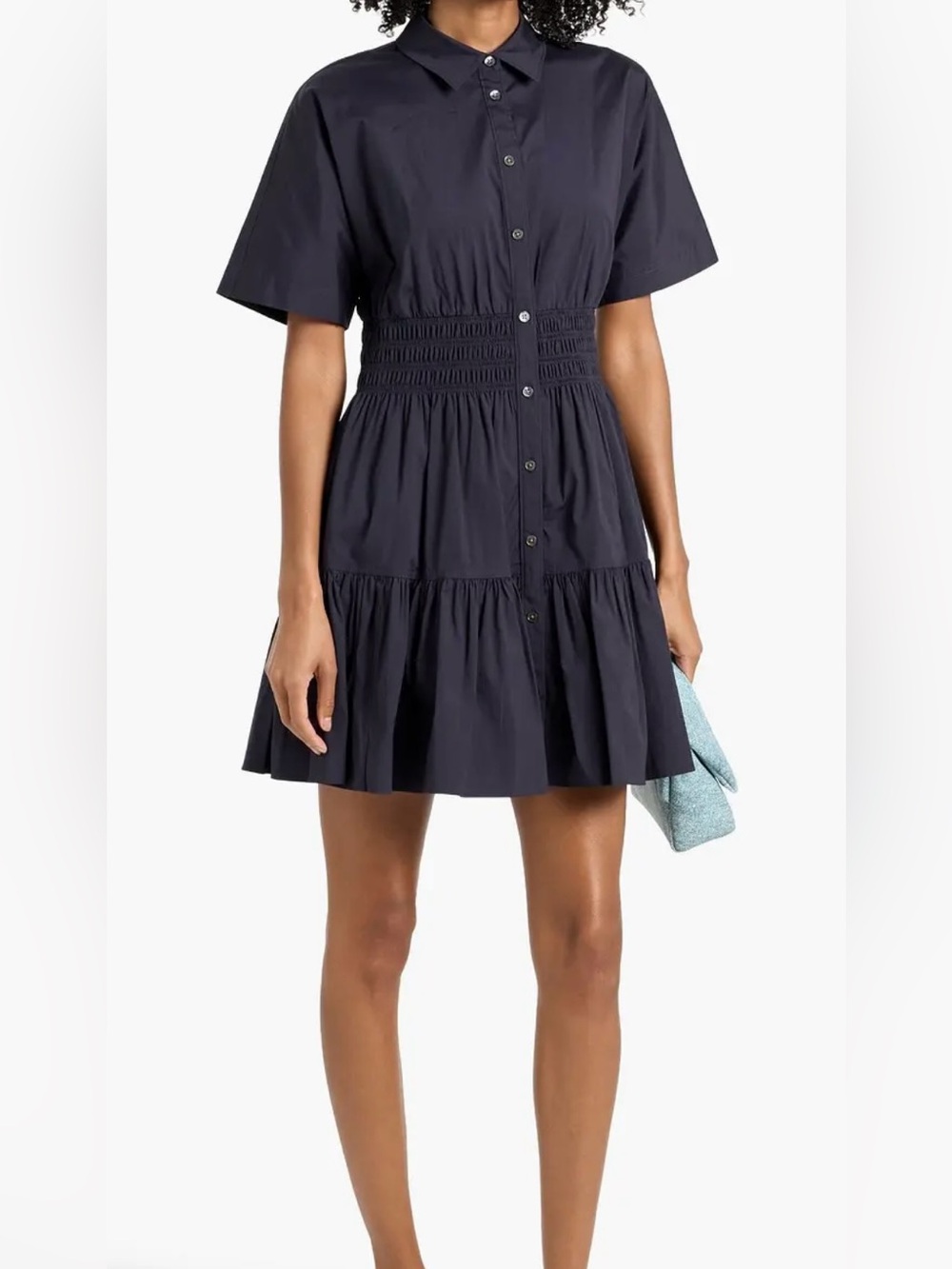 Veronica Beard Greta Tiered Shirt Dress in Navy